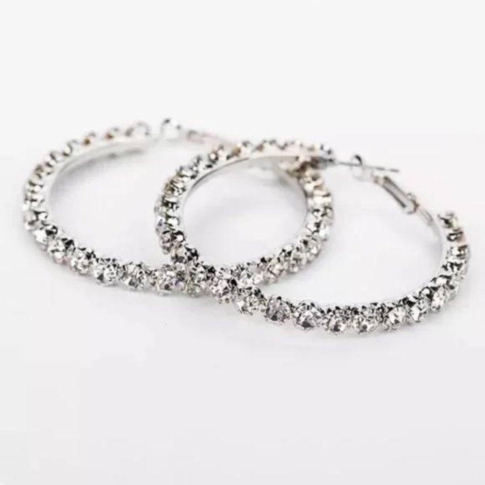 NEW Luxury Hoop Micro Paved Shiny Diamond Earrings - Picture 5 of 5